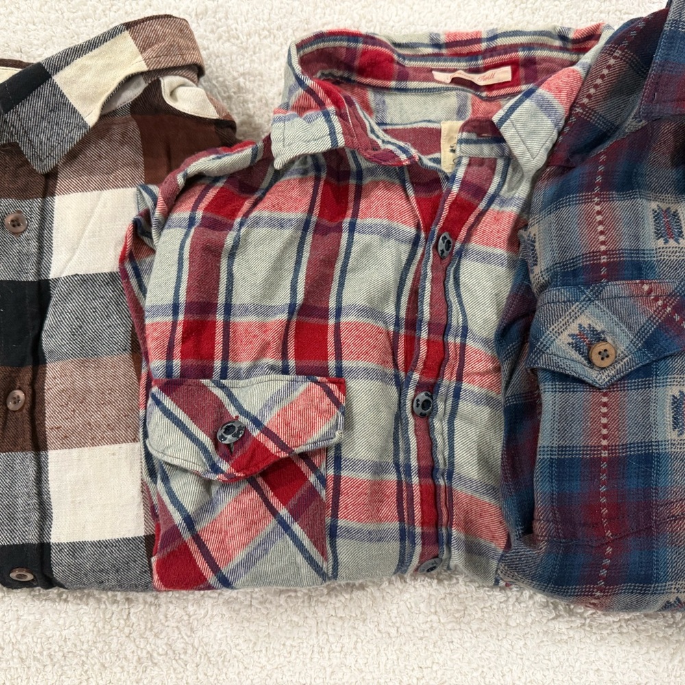 Plaid Flannel Shirt Trio - Red, Blue, Brown